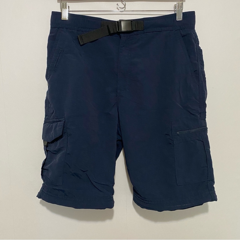 NordicTrack Navy Cargo Shorts Zip Off Pants Size 32W Outdoor Utility Casual